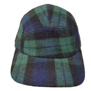 Mental 5 Panel Hat Green Blue Plaid Wool Strapback OS Adjustable Flat Brim